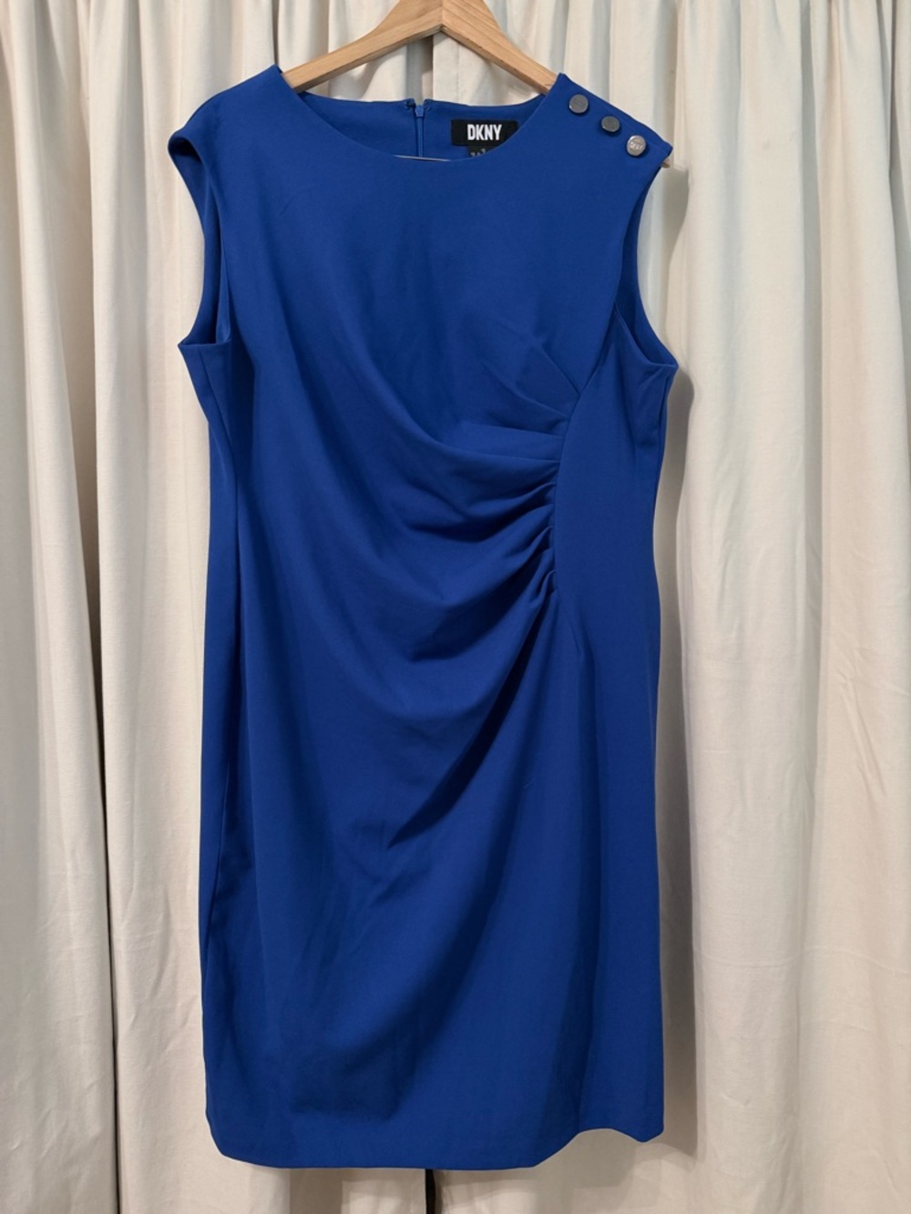 DKNY Cobalt Blue Sleeveless Sheath Dress with Shoulder Buttons
